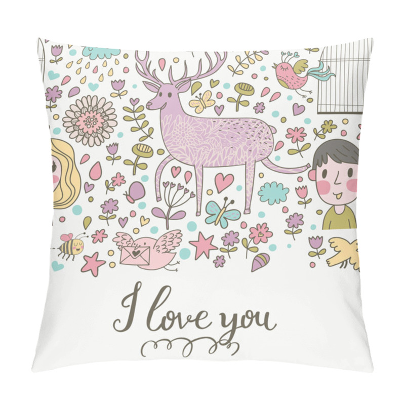 Personality  Romantic Cartoon Card With Couple Pillow Covers