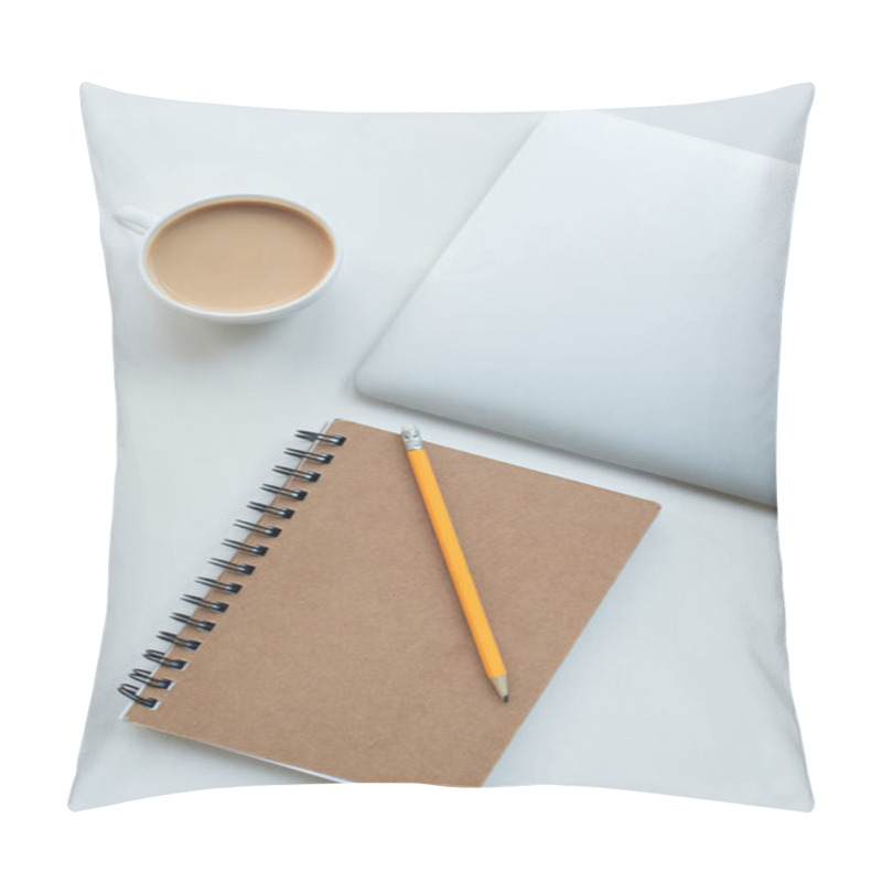 Personality  Laptop, Notepad And Cup Of Coffee Pillow Covers