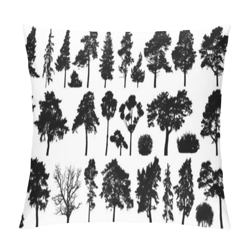 Personality  Trees Set Isolated On White Background. Coniferous Forest Silhouette Pillow Covers