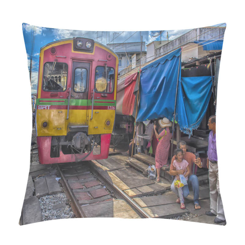 Personality  Tourists Take Photo At The Train Running Through The Most Popula Pillow Covers