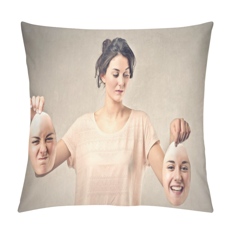 Personality  Woman With Two Masks Pillow Covers