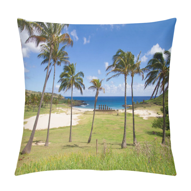 Personality  Moai At Anakena Beach, Easter Island, Chile. Pillow Covers