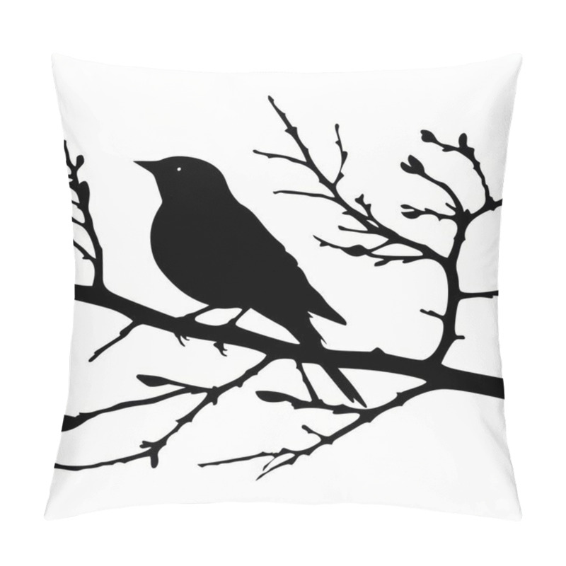 Personality  A Silhouette Of A Bird Perched On A Branch, Capturing A Serene Moment In Nature. Pillow Covers