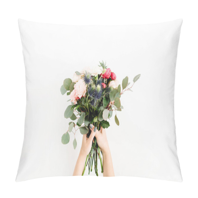 Personality  Girl's Hands Holding Beautiful Flowers Bouquet Pillow Covers