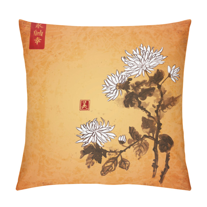 Personality  Chrysanthemum Flowers. Traditional Oriental Painting Pillow Covers