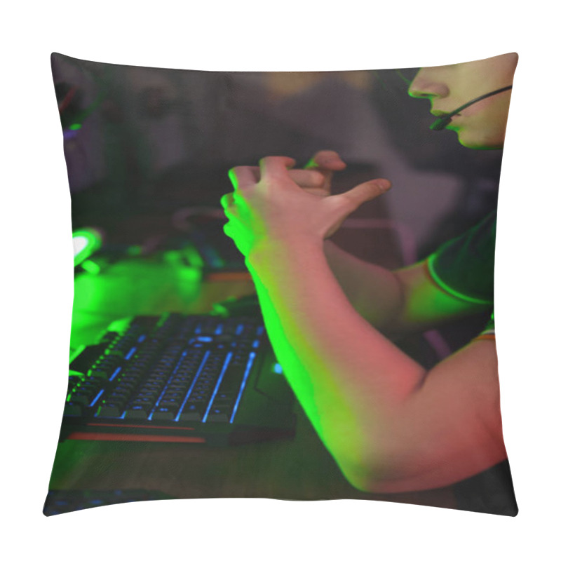 Personality  Cyber Sport. Team Play. Professional Cybersport Player Training Or Playing Online Game On His PC Pillow Covers