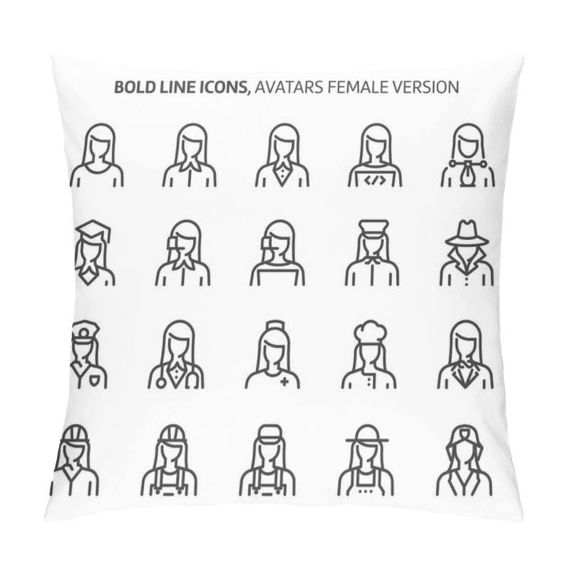 Personality  Female Avatars, Bold Line Icons Pillow Covers