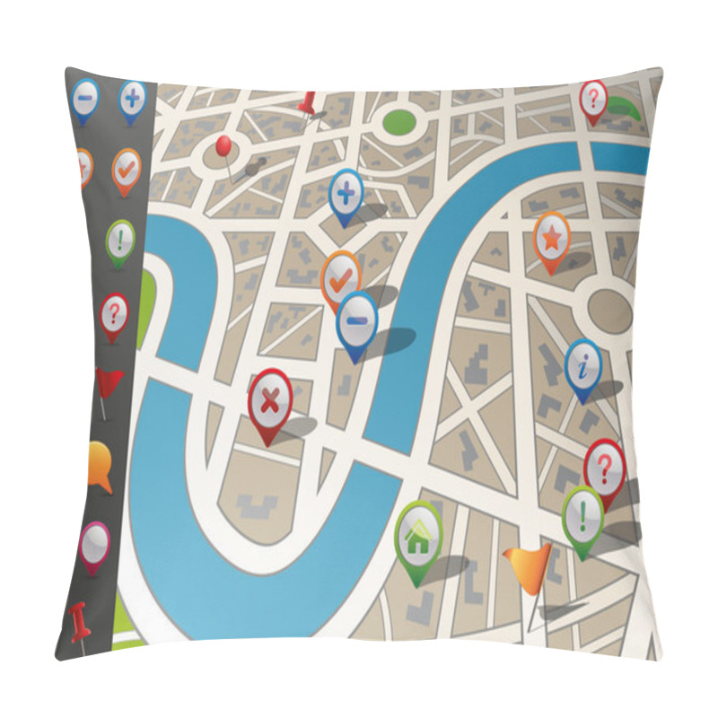 Personality  Street Map With GPS Icons. Pillow Covers