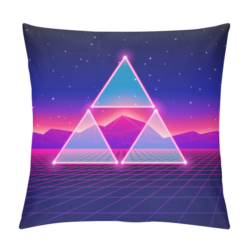 Personality  Retro Styled Futuristic Landscape With Triforce And Shiny Grid Pillow Covers