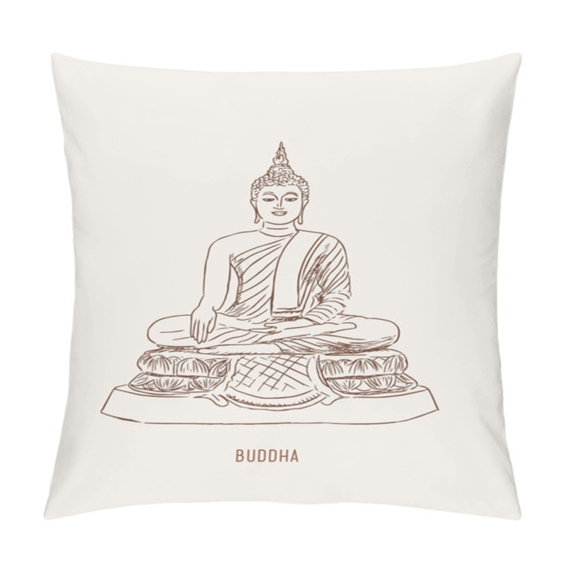 Personality  Thai Culture Concept With Buddha And Vase Of Lotus ,sketch Vecto Pillow Covers