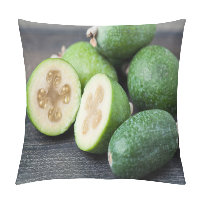 Personality  Feijoa On A Dark Wood Background. Pillow Covers