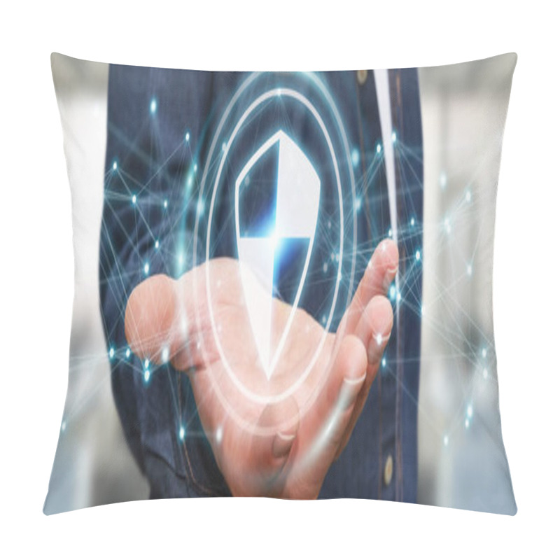 Personality  Businessman Using Shield Safe Protection With Connections 3D Ren Pillow Covers