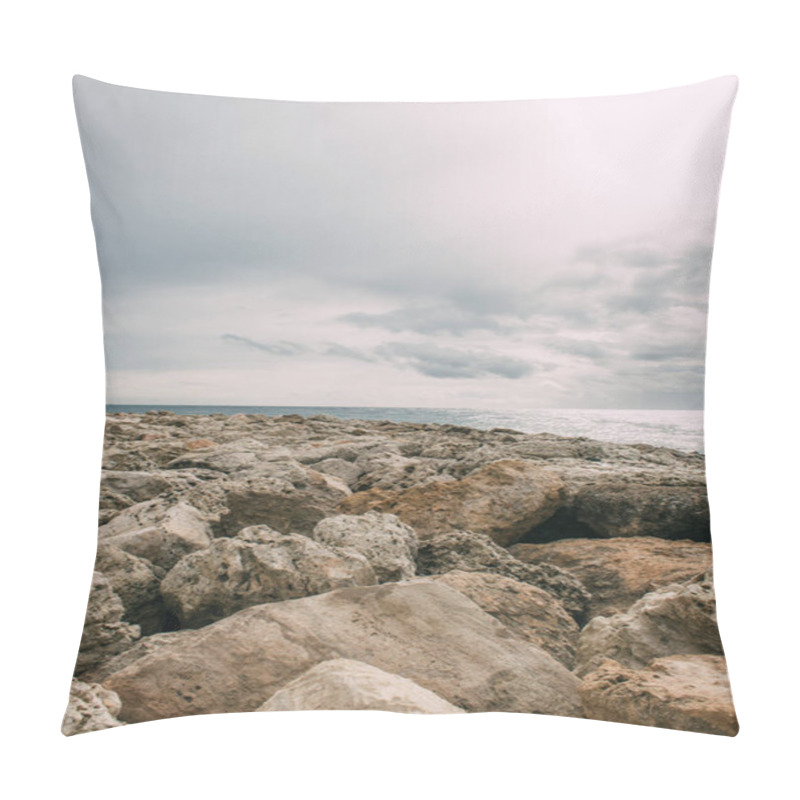 Personality  Rocks Near Mediterranean Sea Against Sky With Clouds  Pillow Covers