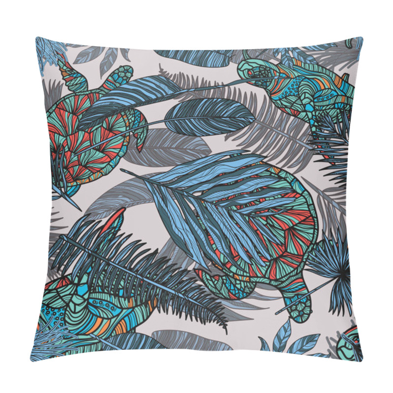 Personality  Seamless Pattern With Turtles And Tropical Leaves. Pillow Covers