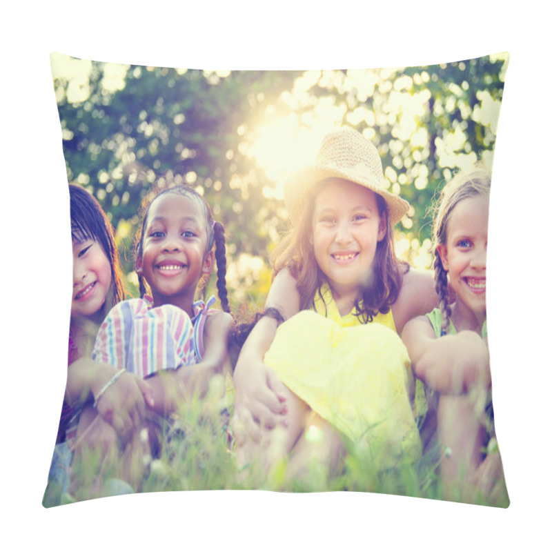 Personality  Little Girls Smiling In The Park Pillow Covers