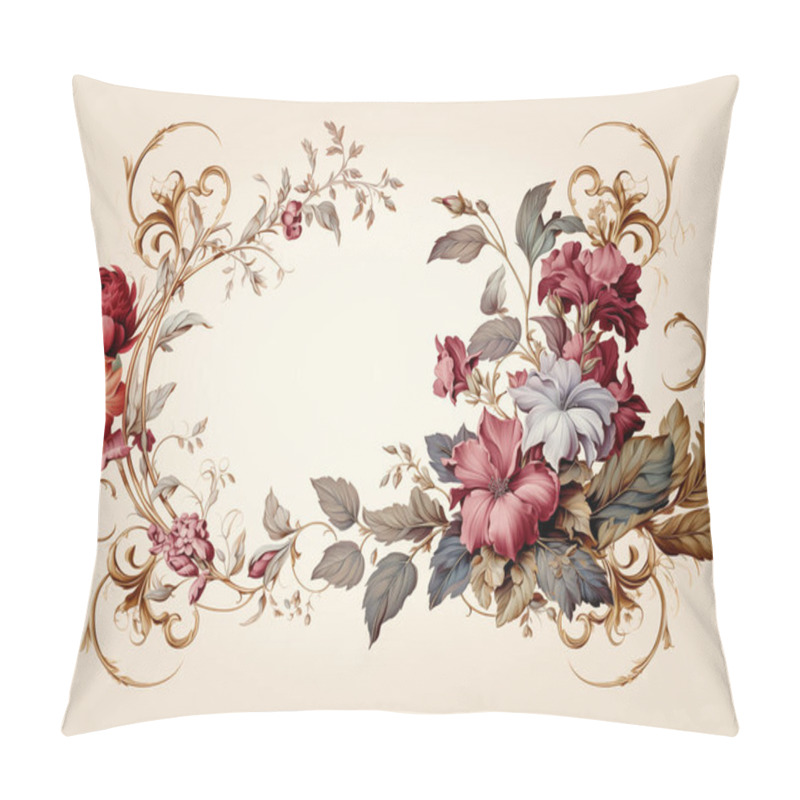 Personality  Elegant Floral Arrangement In A Vector Style, Featuring A Symphony Of Roses And Lilies With Ornate Golden Swirls On A Cream Background. Pillow Covers