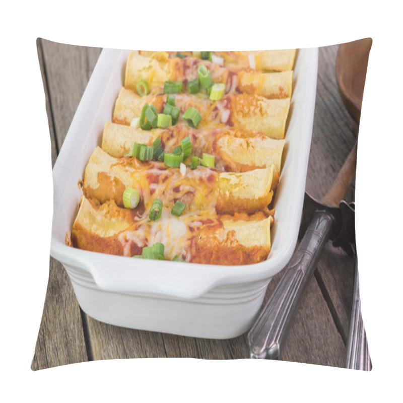 Personality  Casserole Dish With Mexican Food - Beef Enchiladas. Pillow Covers