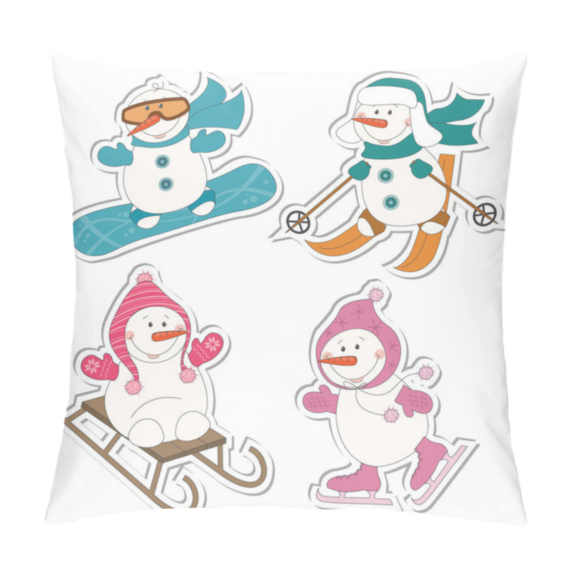 Personality  Winter Sport Snowman, Isolated On White Pillow Covers