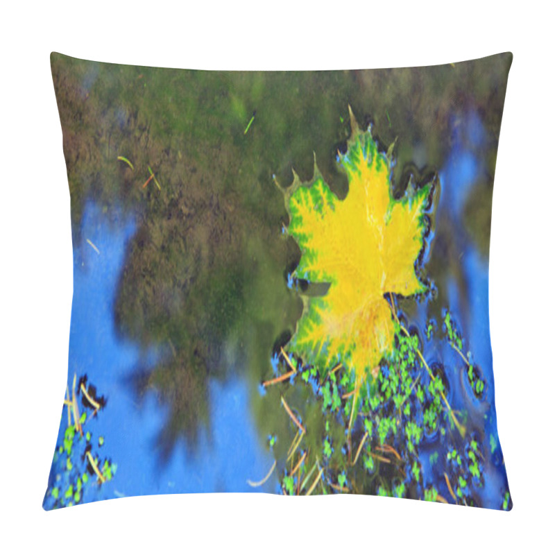 Personality  Yellow Autumn Maple Leaf Isolated On Water Background. Pillow Covers