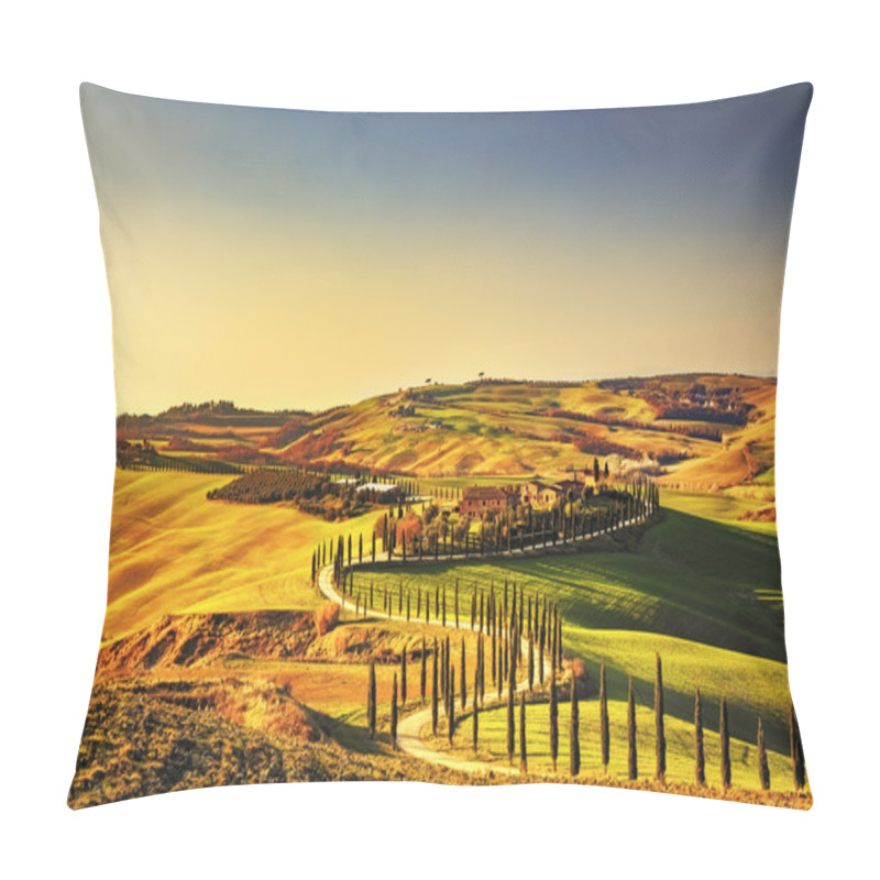 Personality  Tuscany, Crete Senesi Rural Sunset Landscape. Countryside Farm,  Pillow Covers