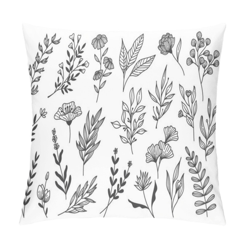 Personality  Floral Line Art Doodle, Set Of Plants   Pillow Covers