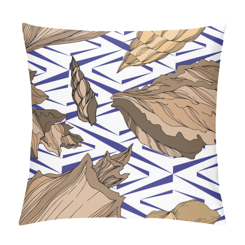 Personality  Vector Summer Beach Seashell Tropical Elements. Brown Beige Engr Pillow Covers