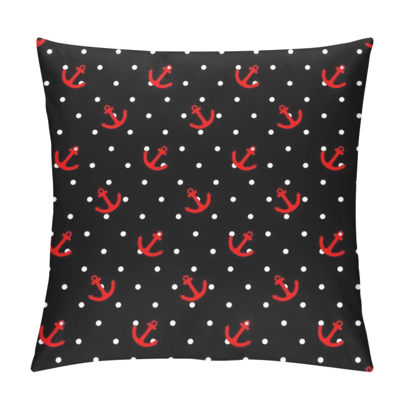 Personality  Tile Sailor Vector Pattern With Red Anchor And White Polka Dots On Black Background Pillow Covers