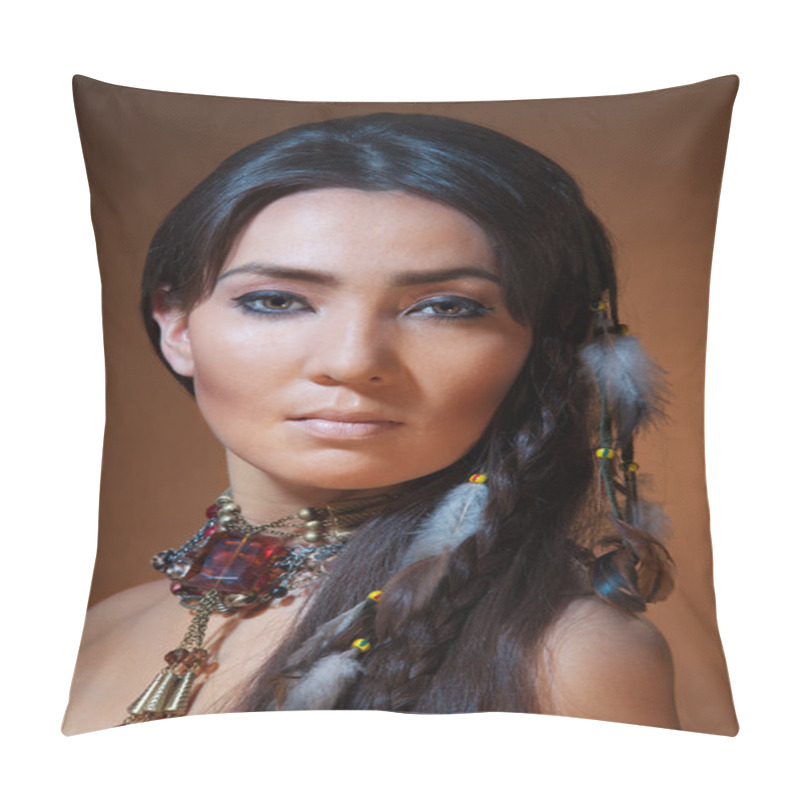 Personality  Portrait Of American Indian Woman Pillow Covers