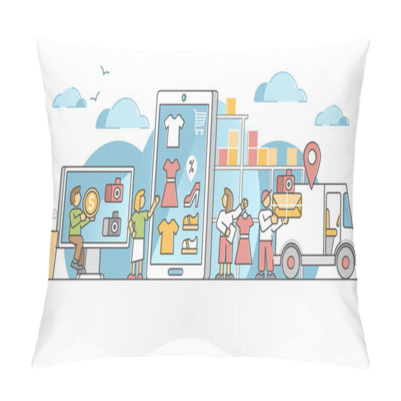 Personality  Retail Store Market With Outlet Products Sale To Customers Outline Concept Pillow Covers