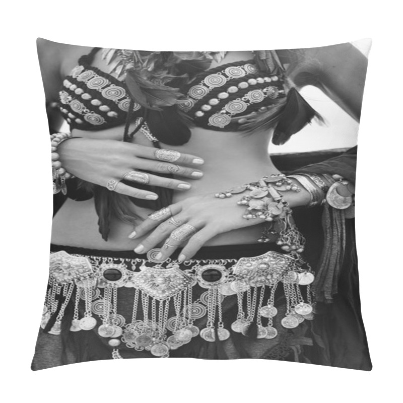 Personality  Close Up Of Beautiful Tribal Woman. Hands Of Ethnic Dancer.  Pillow Covers