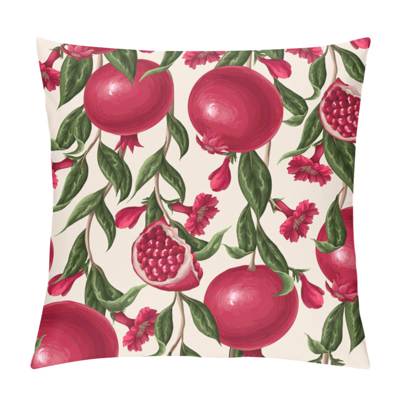 Personality  Seamless Pattern With .pomegranates Branches Anf Flowers. Vector Pillow Covers