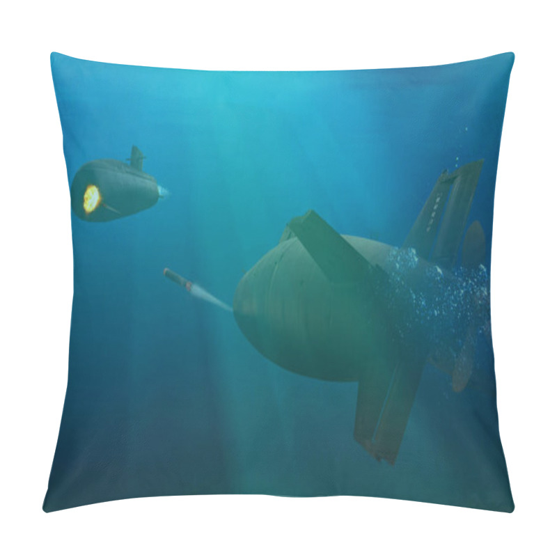 Personality  3D Rendering Submarine Firing Torpedoes To Enemy Submarine Pillow Covers