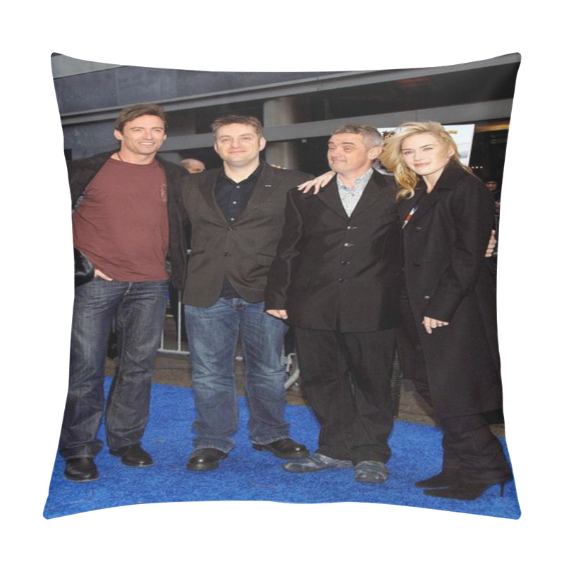 Personality  Hugh Jackman, David Bowers, Sam Fell, Kate Winslet At Arrivals For FLUSHED AWAY Premiere, AMC Loews Lincoln Square Cinema, New York, NY, October 29, 2006. Photo By: George Taylor/Everett Collection Pillow Covers