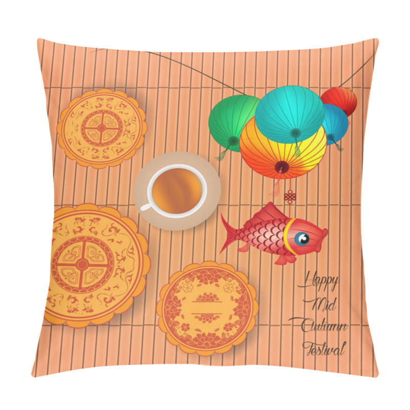 Personality  Mid Autumn Lantern Festival Background With Moon Cake And Chinese Tea Pillow Covers