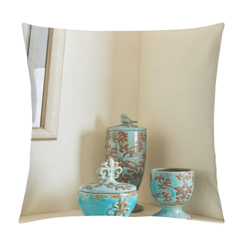 Personality  Retro Turquoise Set On Surface With Copy Space  Pillow Covers