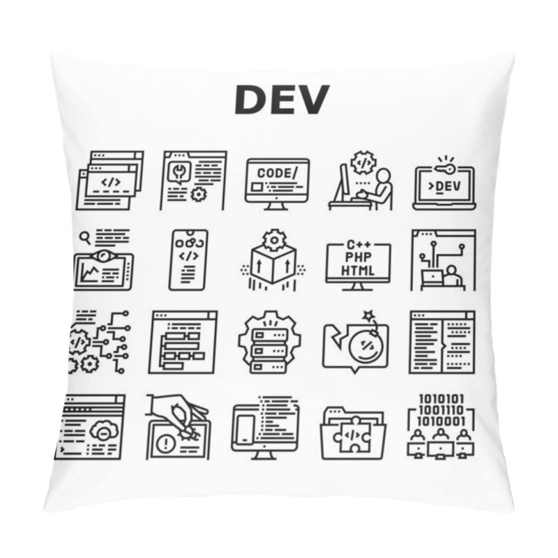 Personality  Dev Code Occupation Collection Icons Set Vector Pillow Covers