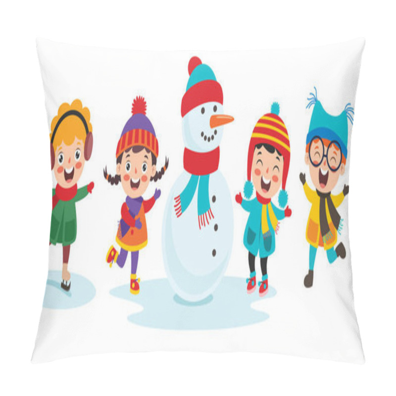 Personality  Funny Kids Playing At Winter Pillow Covers