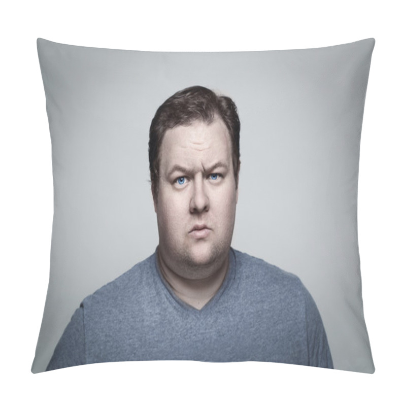 Personality  Close Up Portrait Of Fat Man In Studio Sceptical Pillow Covers