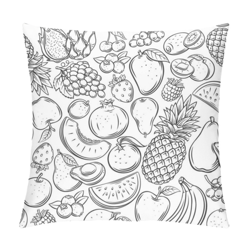 Personality  Fruits And Berries Outline Seamless Pattern Pillow Covers