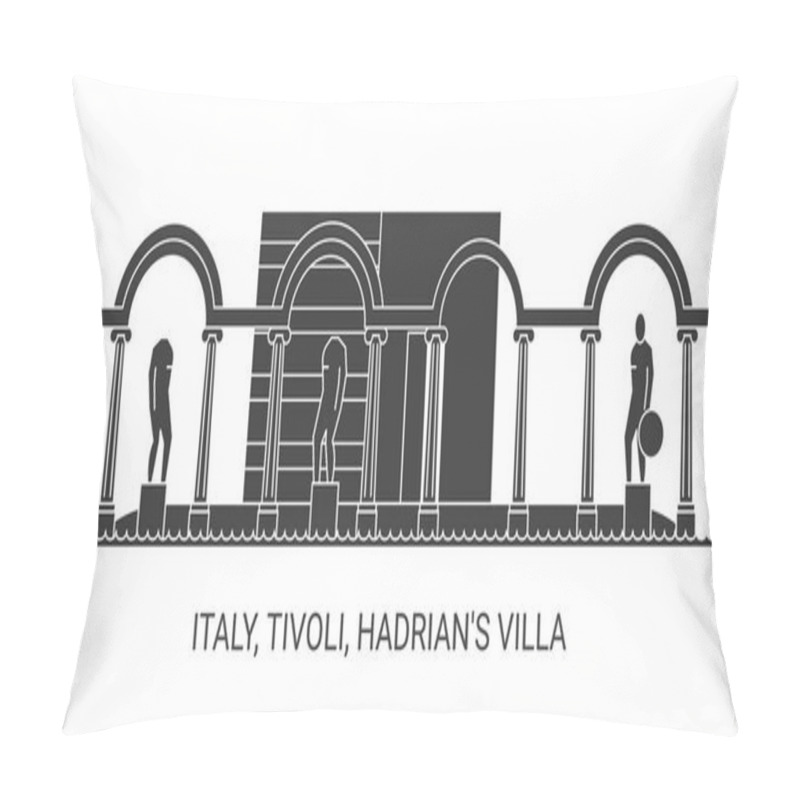 Personality  Italy, Tivoli, Hadrians Villa, Travel Landmark Line Vector Illustration Pillow Covers