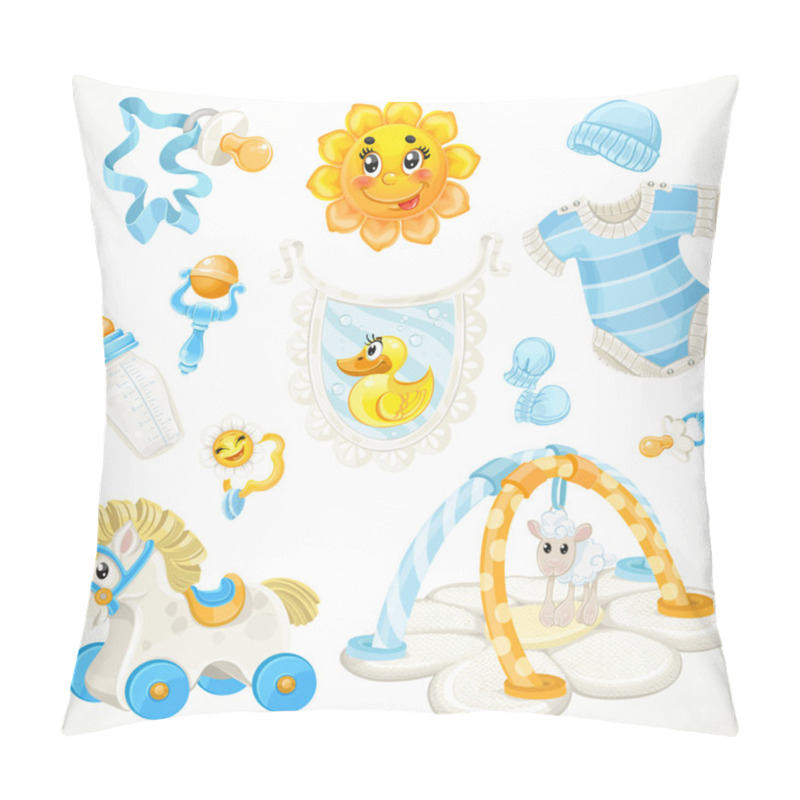 Personality  Set Of Blue Baby Toys Objects Clothes And Things Pillow Covers