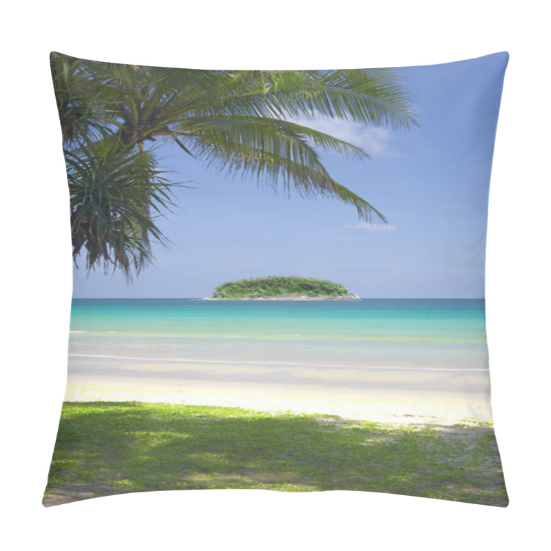 Personality  View Of Nice Tropical Beach With Some Palms Around Pillow Covers