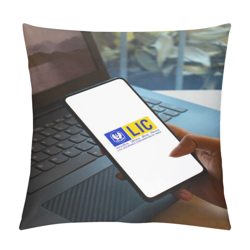 Personality  Assam, India - December 20, 2020 : LIC Logo On Phone Screen Stock Image. Pillow Covers