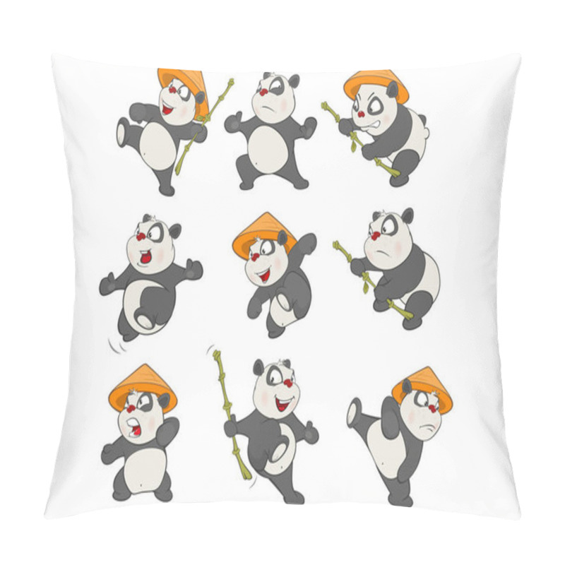 Personality  Set Of Cartoon Illustration. A Cute Panda Bears For You Design Pillow Covers