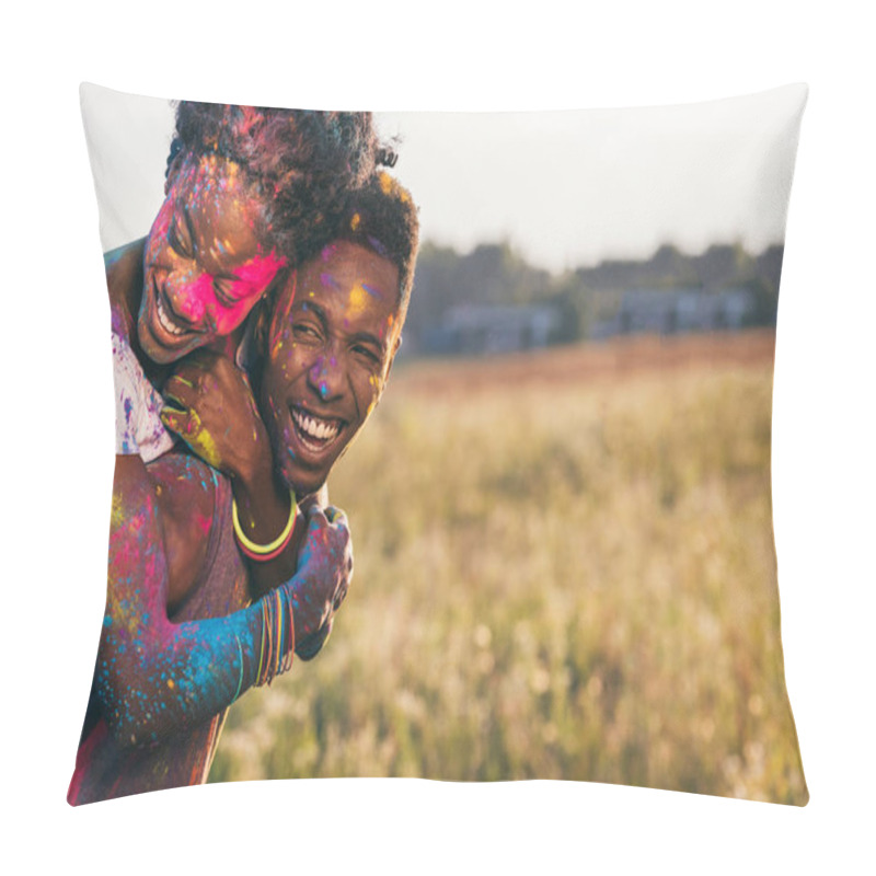 Personality  African American Couple At Holi Festival Pillow Covers