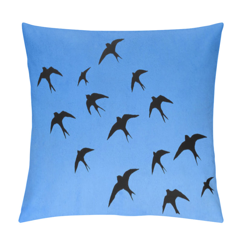 Personality  Silhouettes Of Many Swallows On Blue Sky Background Pillow Covers