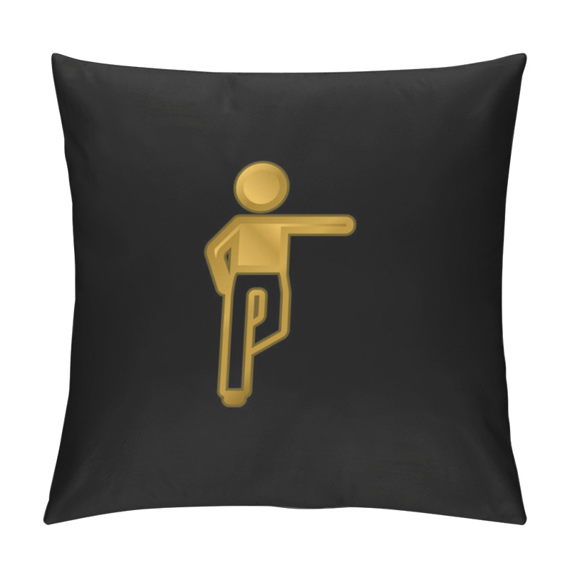 Personality  Boy Standing On Right Leg Stretching Left Arm Gold Plated Metalic Icon Or Logo Vector Pillow Covers