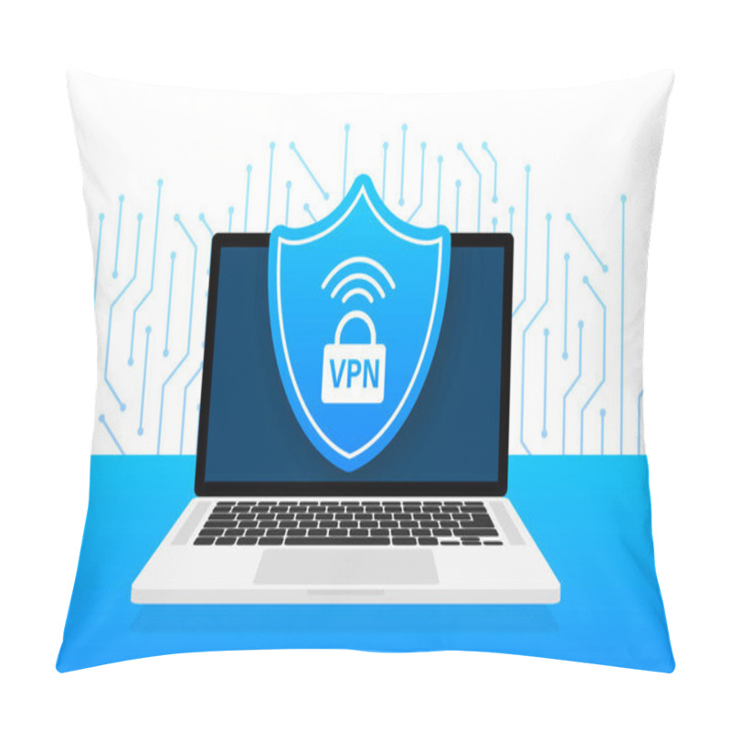 Personality  VPN Flat Blue Secure Label On White Background. Vector Illustration. Pillow Covers