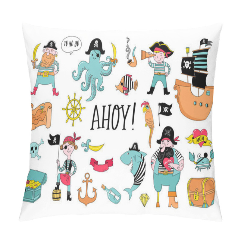 Personality  Pirate Collection Of Hand Drawn Characters And Icons Pillow Covers