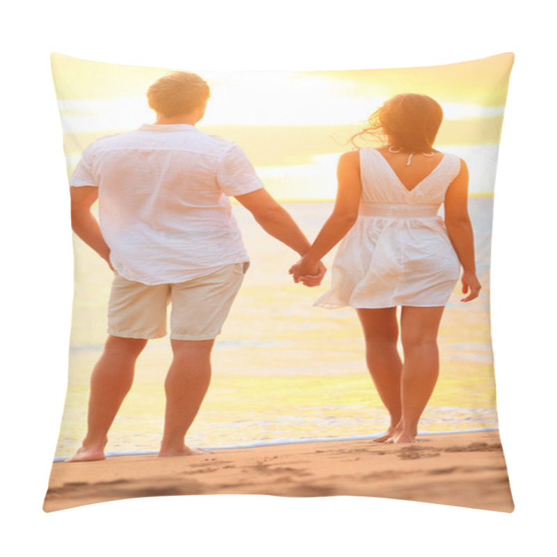 Personality  Young Couple Holding Hands At Beach Sunset Pillow Covers